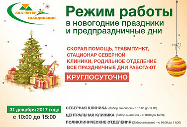 Режим работы в новогодние праздники и предпраздничные дни